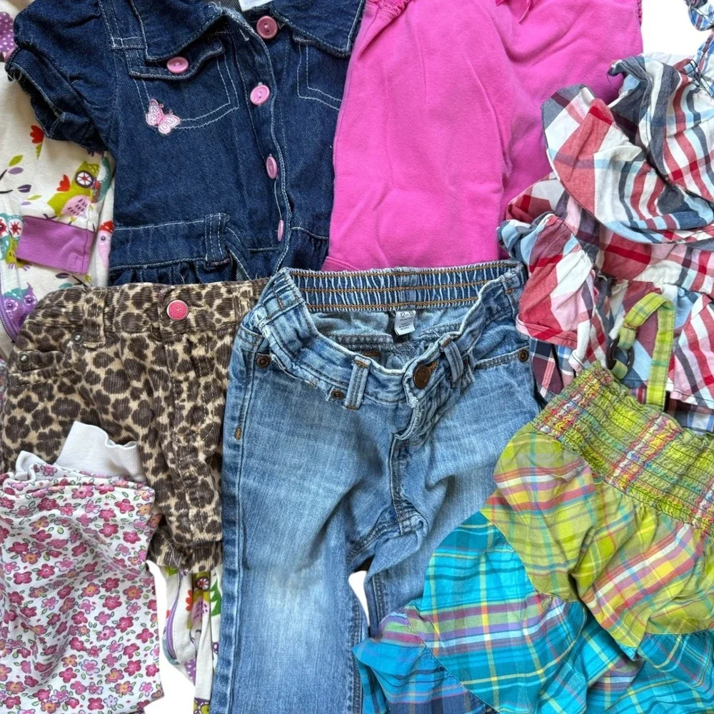 Y2k colorful summer Baby Girl Clothing Bundle lot 12-18 M denim plaid animal